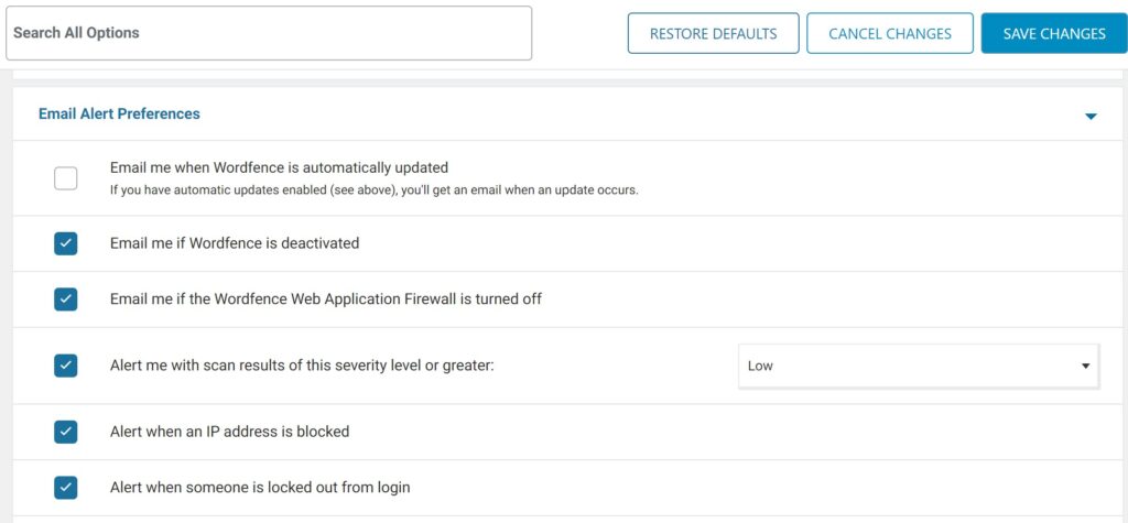 Email Alerts Wordfence